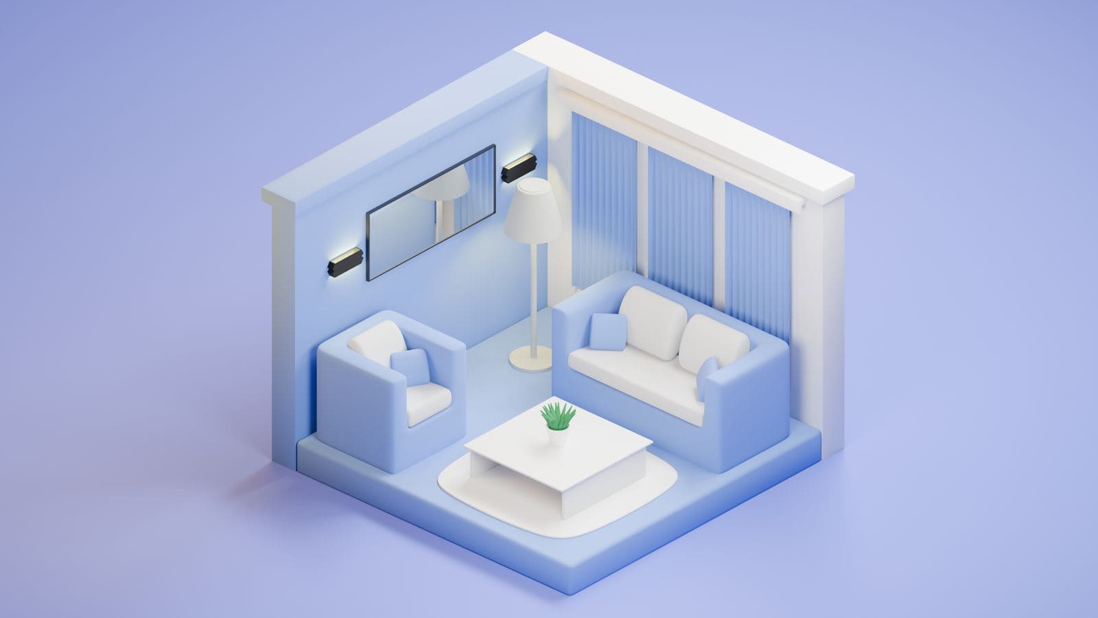 3D visualisation of a living room interior produced in Pune